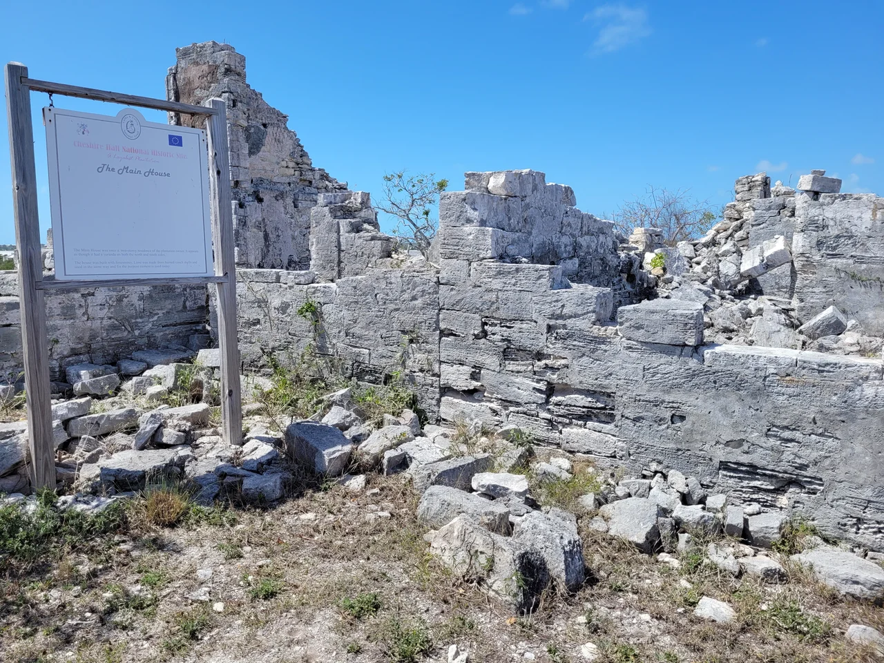 Main House ruins at Cheshire Hall plantation in Providenciales, Turks and Caicos. Photo taken March 2022.