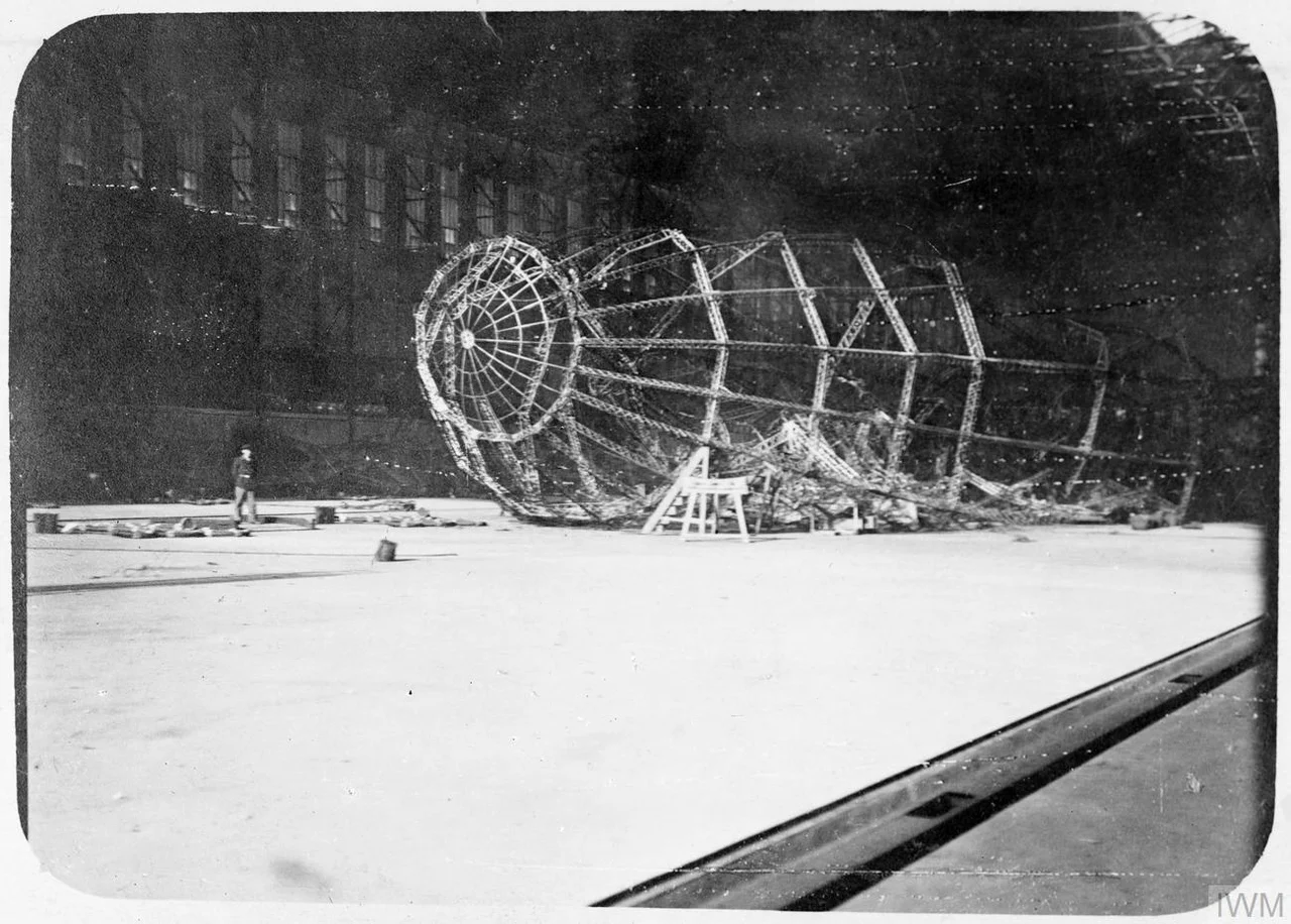 Wreckage of 2 Zeppelins LZ 99 (L 54) and  LZ 108 (L 60) in their hangers at Tondern.