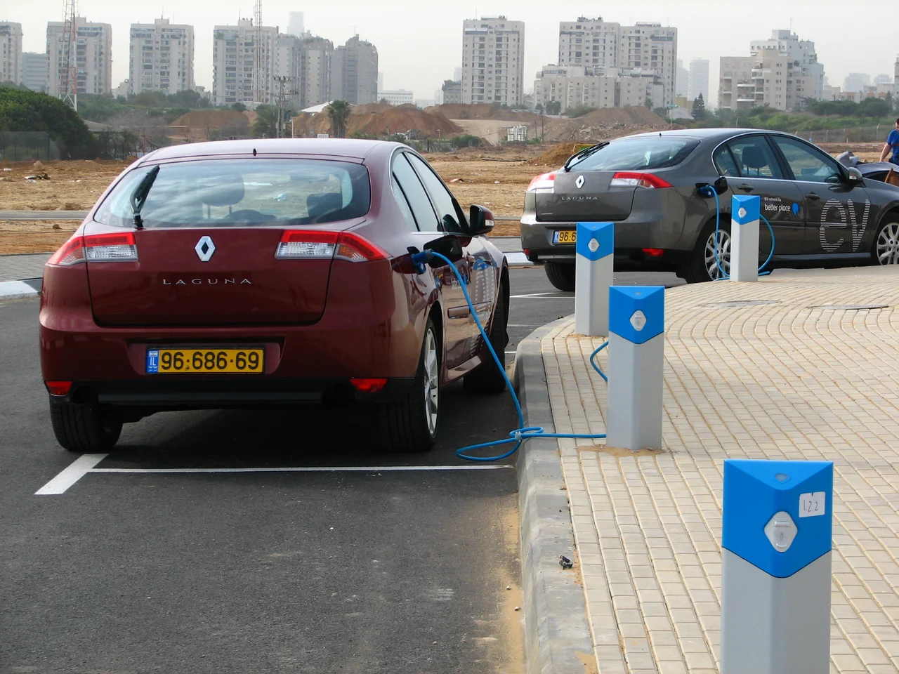 EVs charging at the Better Place visitor centre at the Pi-Glilot former gas depot in Ramat Hasharon, Israel, north of Tel Aviv